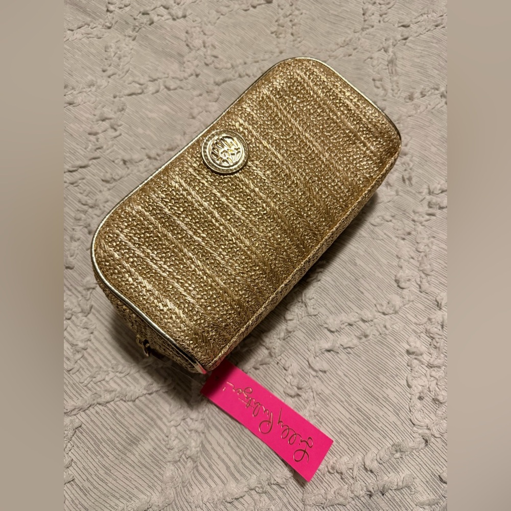 NWT Lilly Pulitzer Berkeley gold metallic zip pouch